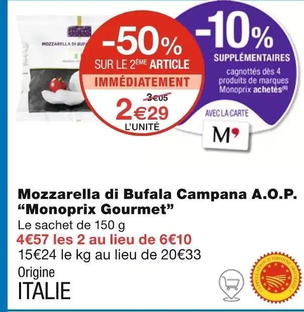 Monoprix Gourmet Mozzarella di Bufala Campana A.O.P
