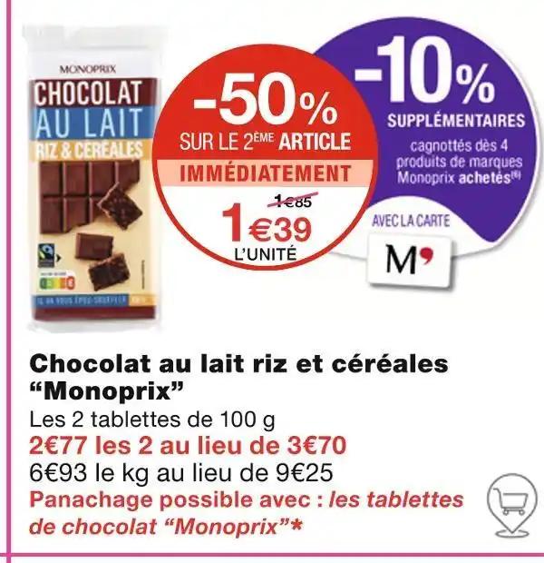 Monoprix Chocolat au lait riz et céréales