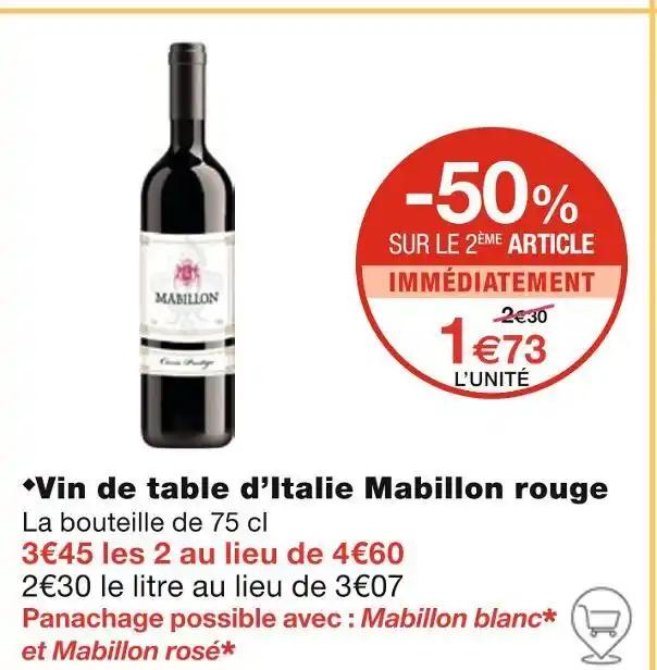 Vin de table d’Italie Mabillon rouge