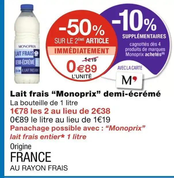 Monoprix Lait frais demi-écrémé
