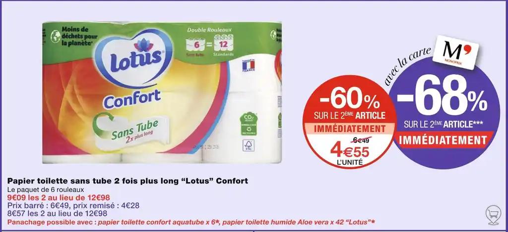 Lotus Papier toilette sans tube 2 fois plus long Confort
