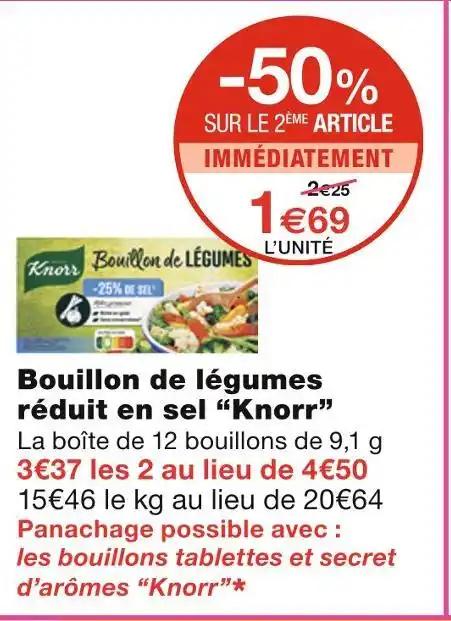 Knorr Bouillon de légumes réduit en sel
