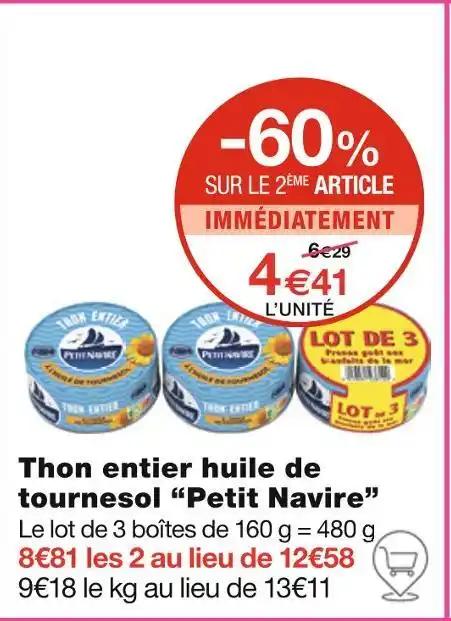Petit Navire Thon entier huile de tournesol