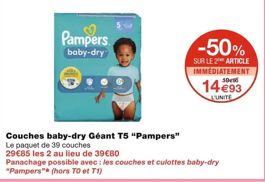 Pampers Couches baby-dry Géant T5