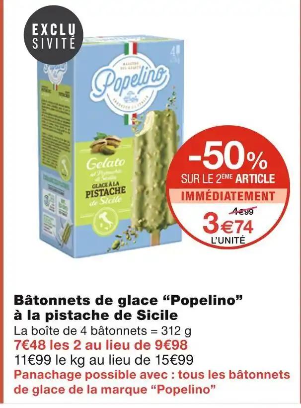 Popelino Bâtonnets de glace à la pistache de Sicile