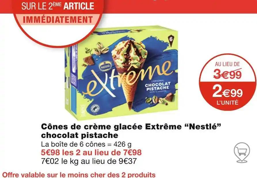 Nestlé Cônes de crème glacée Extrême chocolat pistache