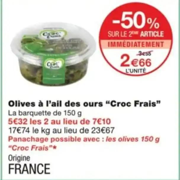 Olives à l'ail des ours “Croc Frais" La barquette de 150 g