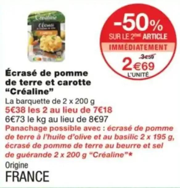 Écrasé de pomme de terre et carotte "Créaline"