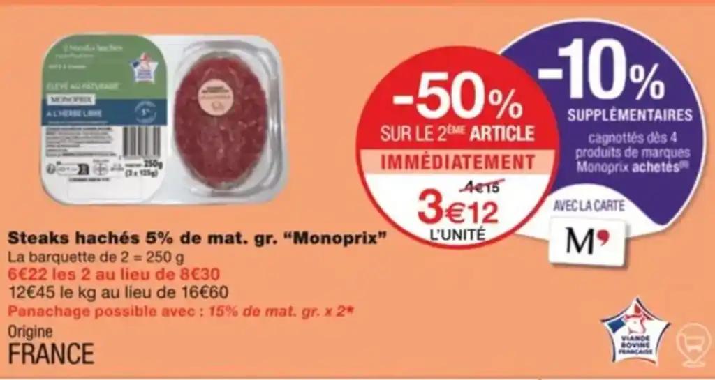 Steaks hachés 5% de mat. gr. "Monoprix"