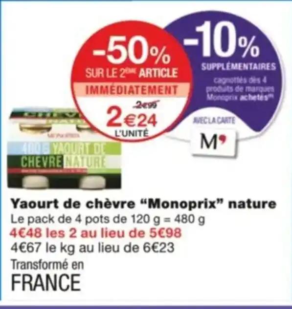 Yaourt de chèvre “Monoprix” nature