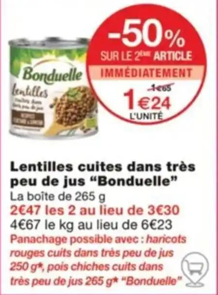 Lentilles cuites dans très peu de jus "Bonduelle" La boîte de 265 g