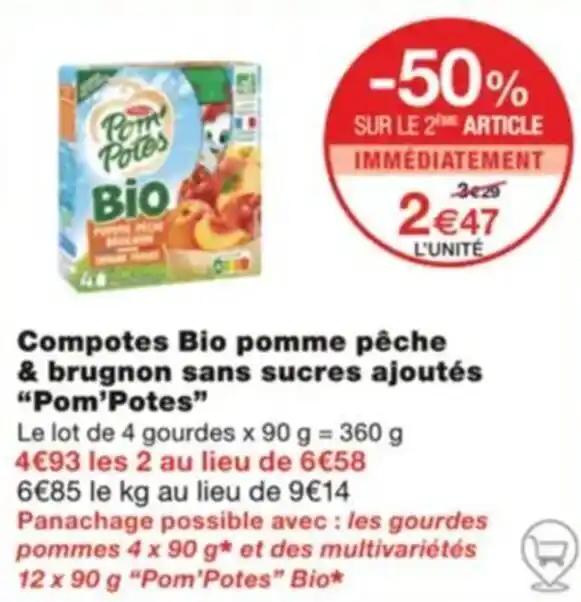 Compotes Bio pomme pêche & brugnon sans sucres ajoutés "Pom❜Potes"