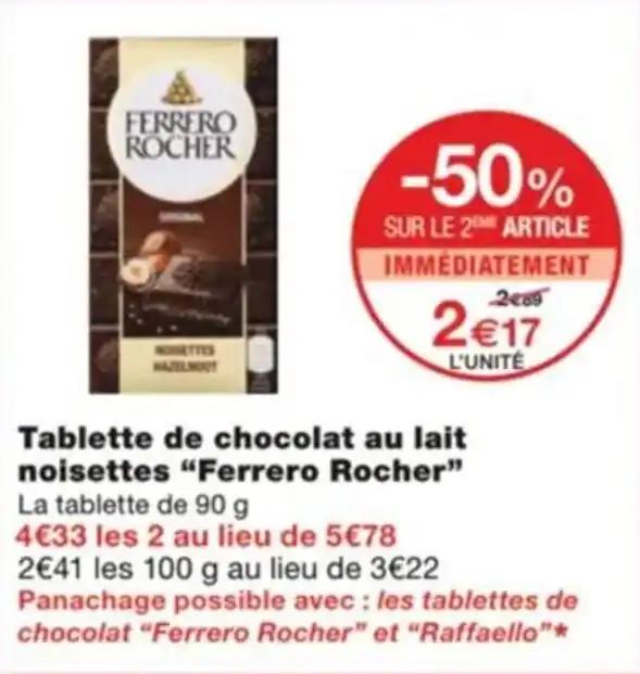 Tablette de chocolat au lait noisettes "Ferrero Rocher"