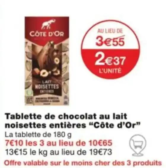 Tablette de chocolat au lait noisettes entières “Côte d'Or”