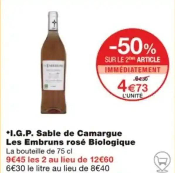 *I.G.P. Sable de Camargue Les Embruns rosé Biologique La bouteille de 75 cl