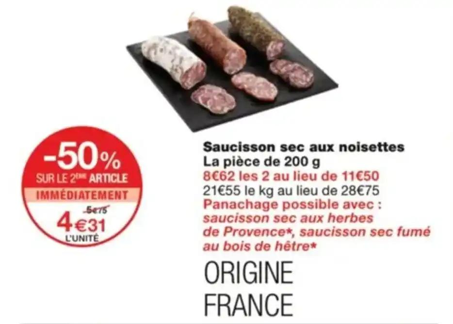 Saucisson sec aux noisettes La pièce de 200 g