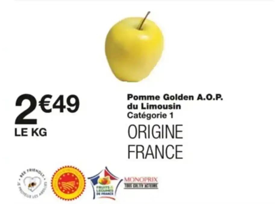 Pomme Golden A.O.P. du Limousin Catégorie 1