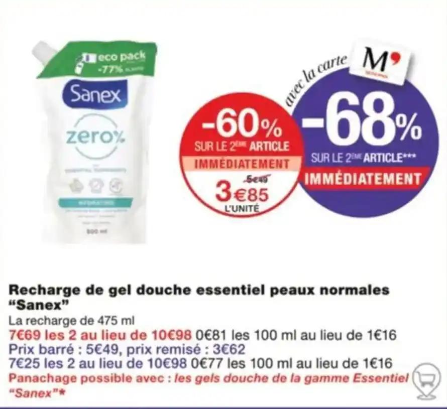Recharge de gel douche essentiel peaux normales "Sanex"