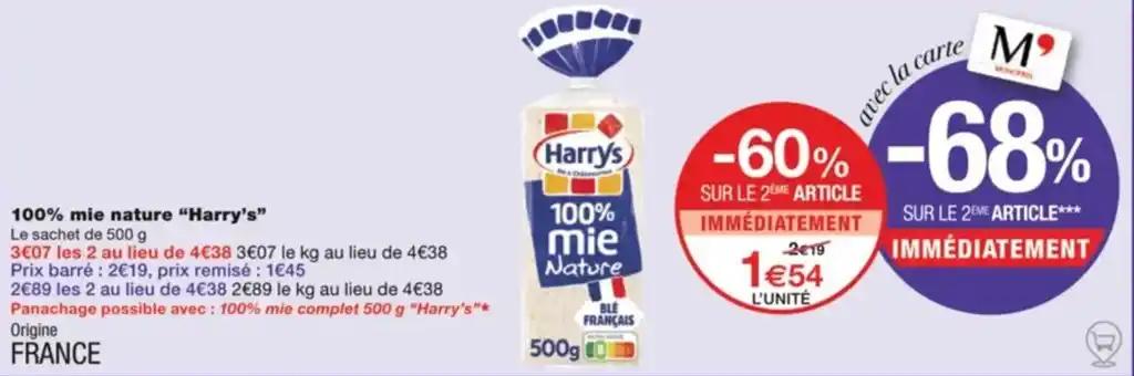 100% mie nature "Harry's" Le sachet de 500 g
