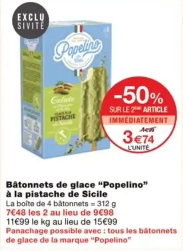 Bâtonnets de glace "Popelino" à la pistache de Sicile