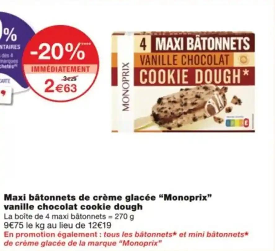 Maxi bâtonnets de crème glacée "Monoprix" vanille chocolat cookie dough