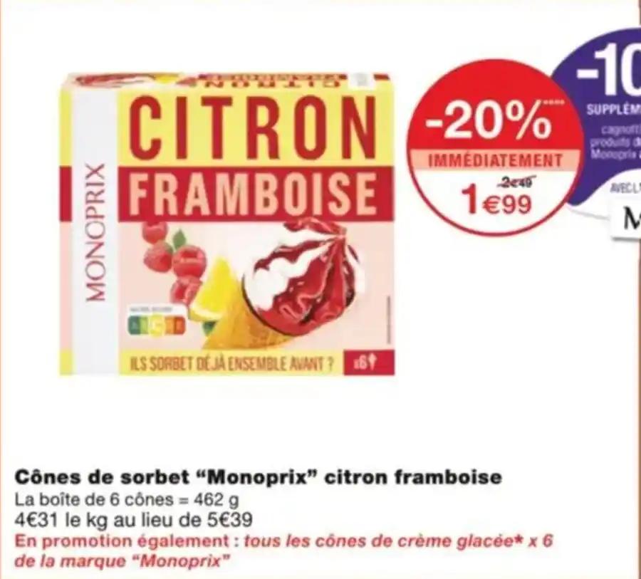 Cônes de sorbet “Monoprix” citron framboise
