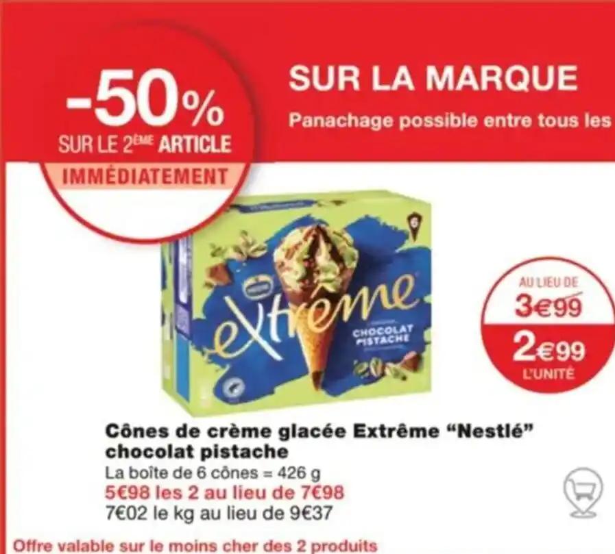 Cônes de crème glacée Extrême “Nestlé” chocolat pistache