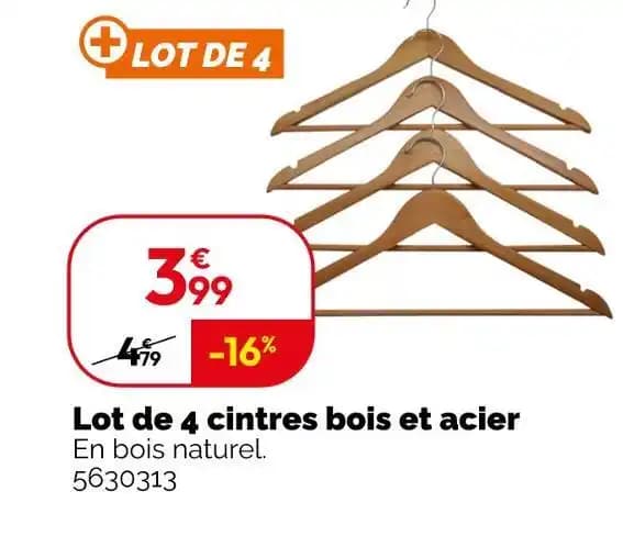 Lot de 4 cintres bois et acier