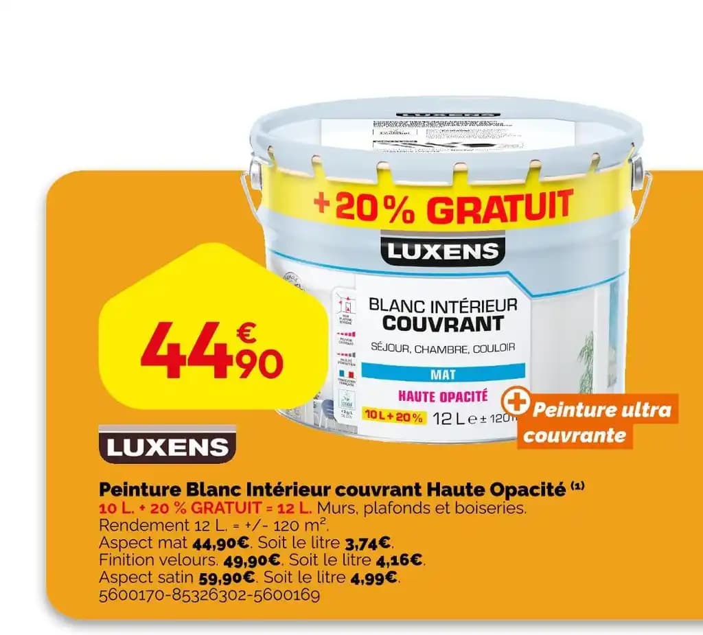 LUXENS Peinture Blanc Intérieur couvrant Haute Opacité (1)