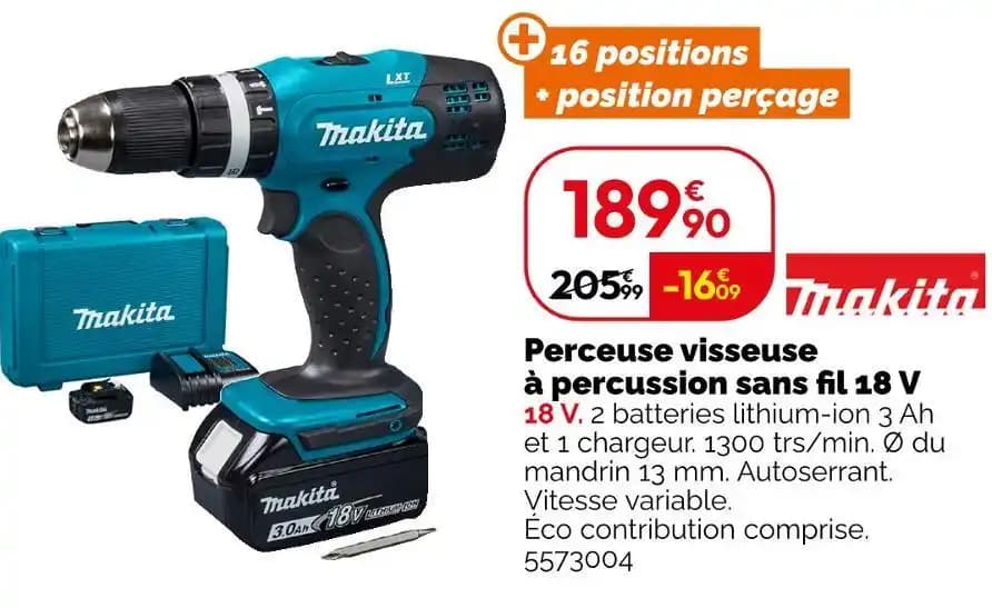 Makita Perceuse visseuse à percussion sans fil 18 V