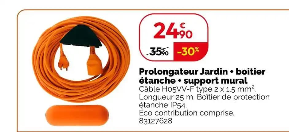 Prolongateur Jardin + boitier étanche + support mural