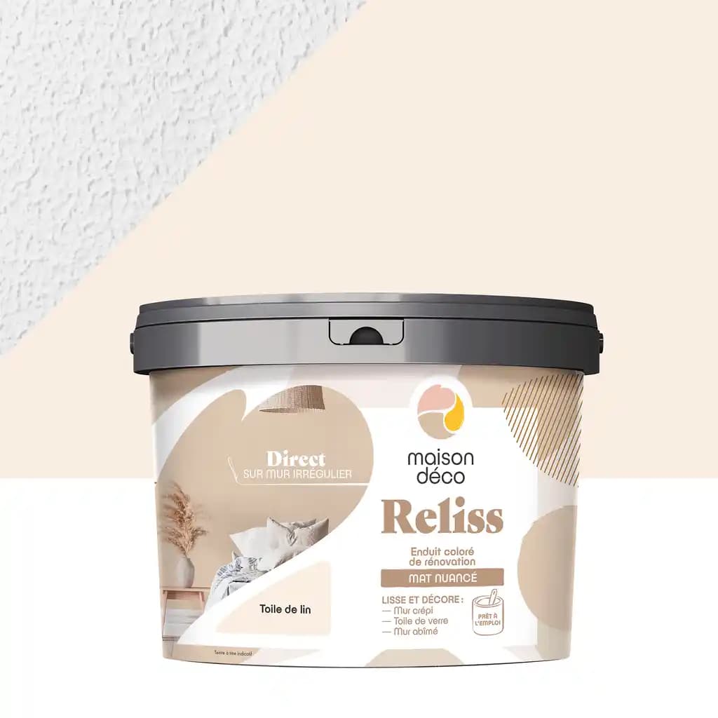 Enduit coloré de rénovation mat nuancé Maison Déco Reliss toile de lin 15kg