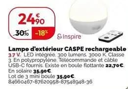 Caspe - lampe d'exterieur rechargeable