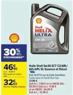 Shell - huile 5w30 ect c3/arl/avl/apl 5l essence et diésel