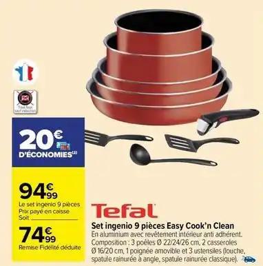 Tefal - set ingenio 9 pièces easy cook'n clean