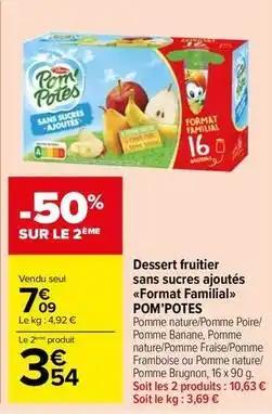 Materne - dessert fruitier sans sucres ajoutés format familial pom'potes