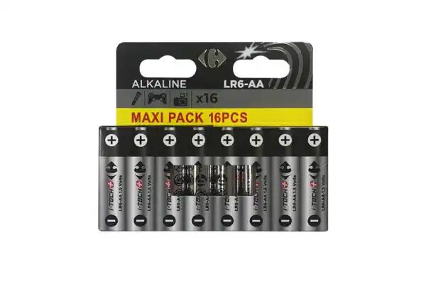 CARREFOUR Maxi pack 16 piles LR6/AA Carrefour I-Tech+