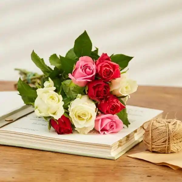 Bouquet de 9 roses arlequin