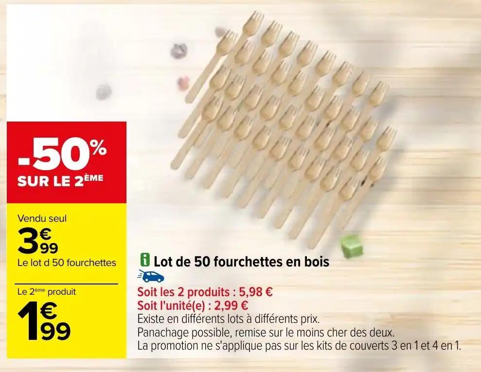 Lot de 50 fourchettes en bois