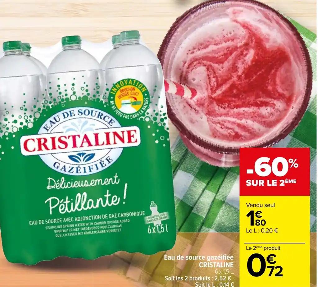 Eau de source gazéifiée CRISTALINE 6 x 1,5 L