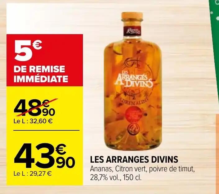 LES ARRANGES DIVINS Ananas, Citron vert, poivre de timut, 28,7% vol., 150 cl.