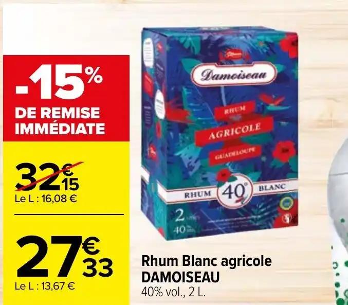 Rhum Blanc agricole DAMOISEAU 40% vol., 2 L.