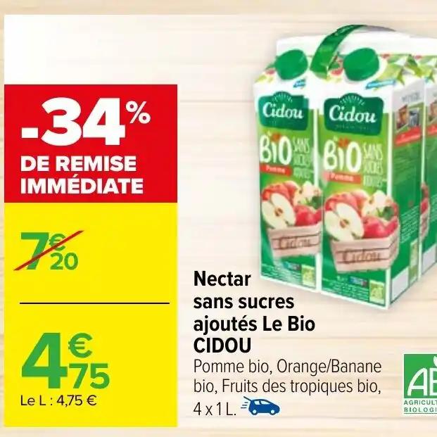 Nectar sans sucres ajoutés Le Bio CIDOU