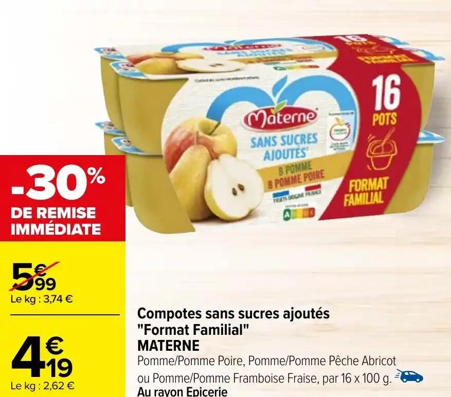 Compotes sans sucres ajoutés "Format Familial" MATERNE