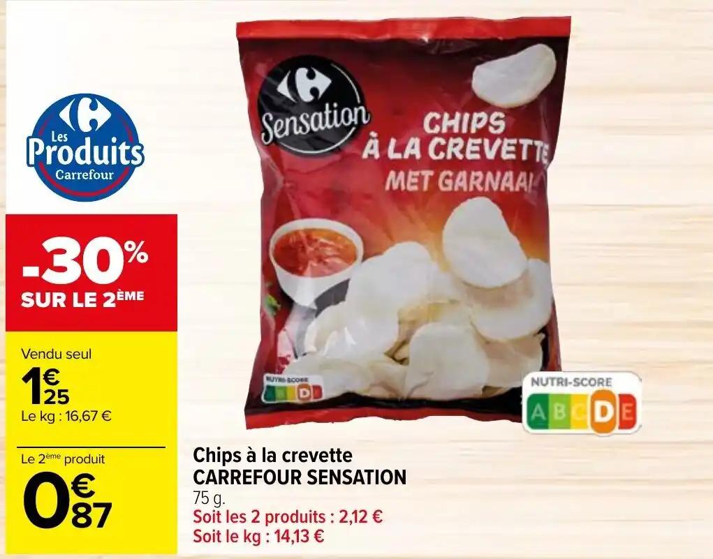 Chips à la crevette CARREFOUR SENSATION 75 g.