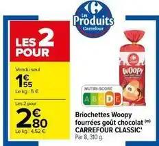 Carrefour - briochettes woopy fourrées goût chocolat classic'