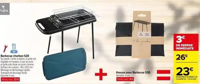 Hyba - barbecue charbon s20 + housse pour barbecue s20