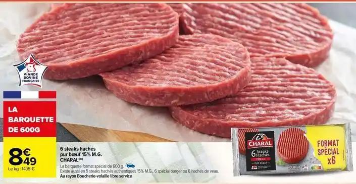 Charal - 6 steaks hachés pur bœuf 15% m.g