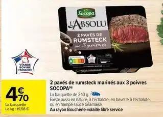 Socopa - 2 pavés de rumsteck marinés aux 3 poivres
