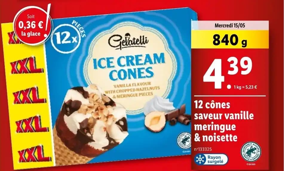 12 cônes saveur vanille meringue & noisette